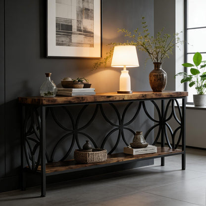 2-Tier Console Table, Industrial Sofa Table Behind Couch New Era Fashion LLc
