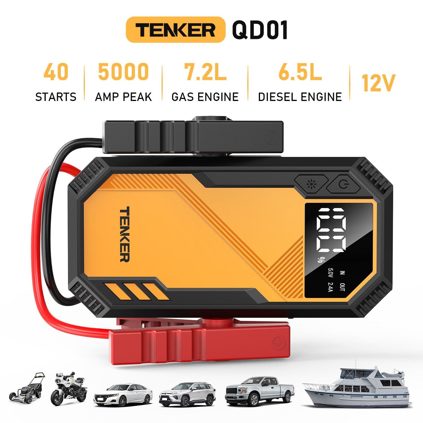 5000A Car Jump Starter 7.2L Gas or 6.5L Diesel 44.4W Portable Power Bank LED Flashlight 12V Jumper Box 10 Protections Built in Comprehensive Protection New Era Fashion LLc