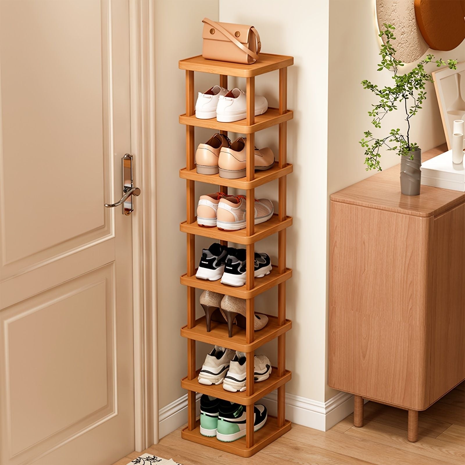 Versatile Bamboo Expandable Folding Storage Rack - 3/6/9 Layer Organizer for Any Room, No Assembly Needed! New Era Fashion LLc