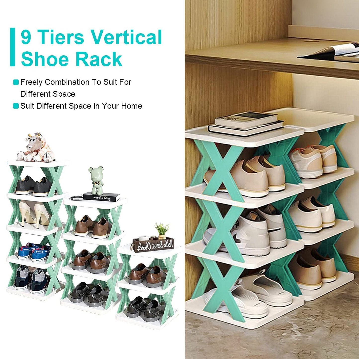 9Tier Narrow Entryway Shoe Rack Plastic Vertical Shoe Organizer Space Saving Free Standing Shoes Storage Shelf Closet Hallway New Era Fashion LLc