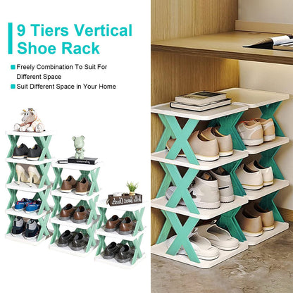 9Tier Narrow Entryway Shoe Rack Plastic Vertical Shoe Organizer Space Saving Free Standing Shoes Storage Shelf Closet Hallway New Era Fashion LLc