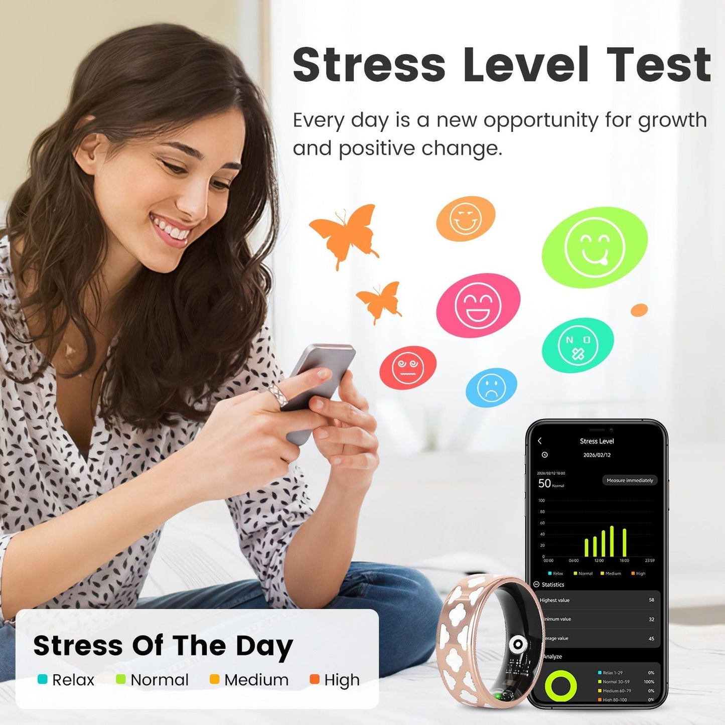 Size7/8/9/10 Options -- 1Pc Smart Ring Health Tracker Fitness/Sleep/Stress/HRV Tracker with Charging Case Magnetic Charging Cable for Women & Men Compatible with iOS & Android 7-Day Battery Life New Era Fashion LLc