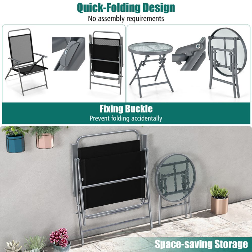 3 Pieces Patio Folding Chair Set Outdoor Metal Conversation Set New Era Fashion LLc