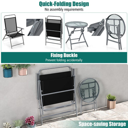 3 Pieces Patio Folding Chair Set Outdoor Metal Conversation Set New Era Fashion LLc