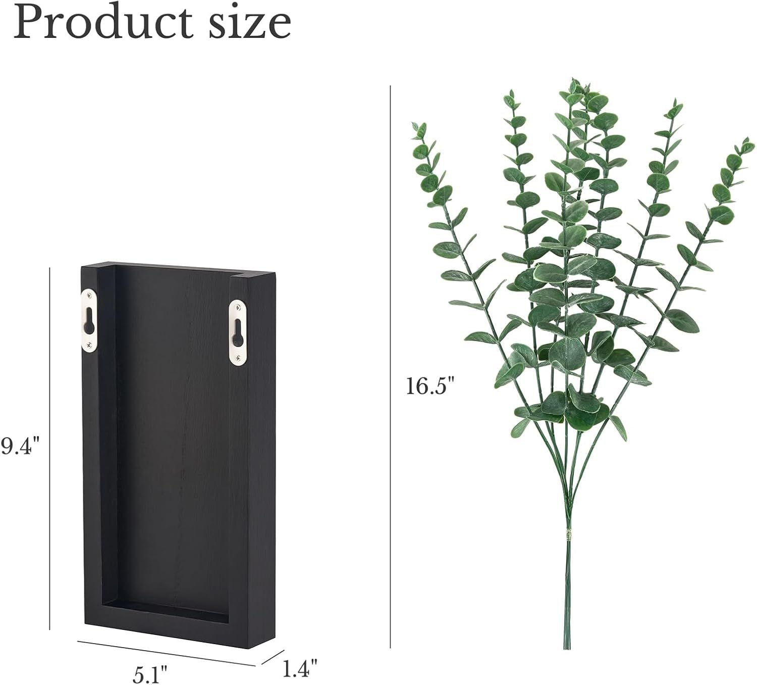 2 Pack Wood Wall Planter Vase with Artificial Eucalyptus Farmhouse Wall Hanging Decor Pocket Planter for Indoor Fake Plants Greenery, Living Room Bedroom Kitchen Home Office Decoration, Black New Era Fashion LLc