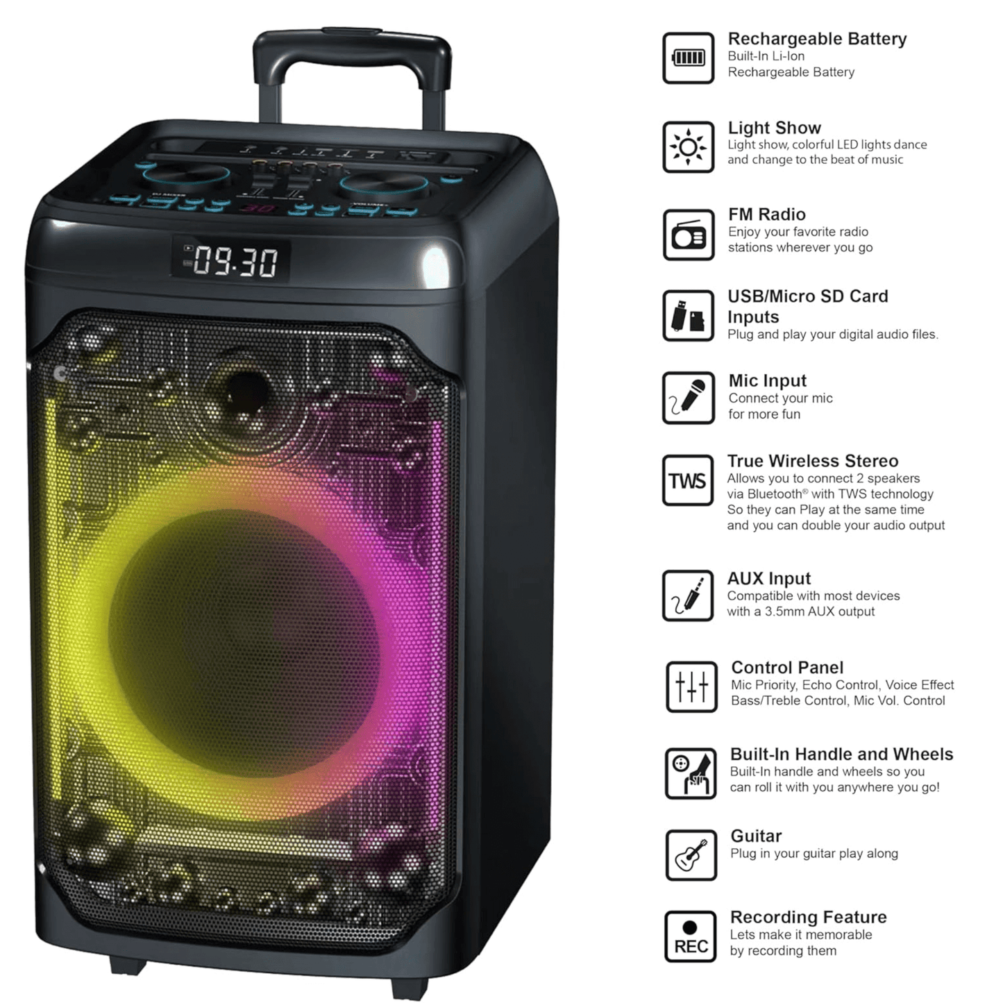 IQ Sound CYBER FLEX12 12-Inch Portable Bluetooth Party Speaker New Era Fashion LLc