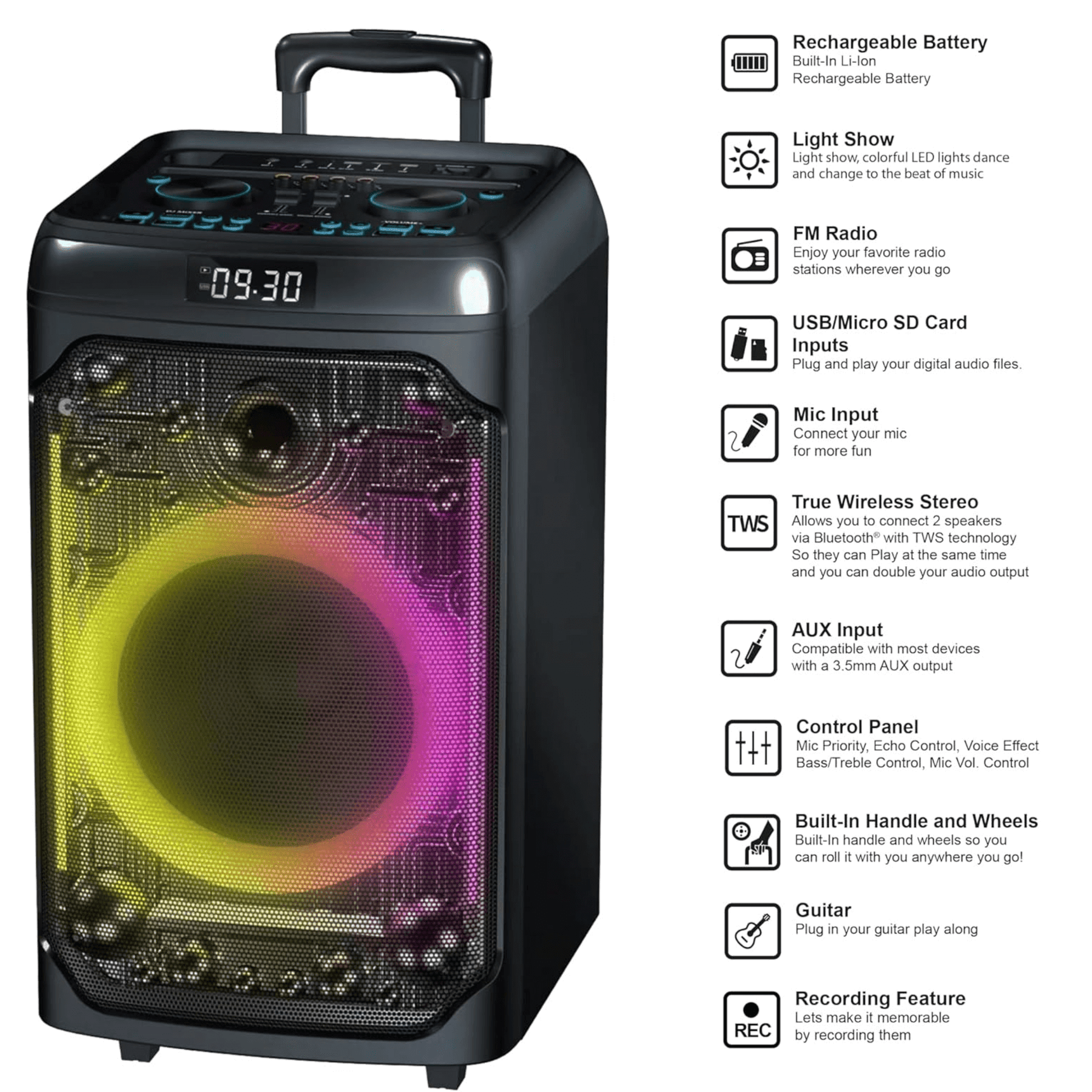 IQ Sound CYBER FLEX12 12-Inch Portable Bluetooth Party Speaker New Era Fashion LLc
