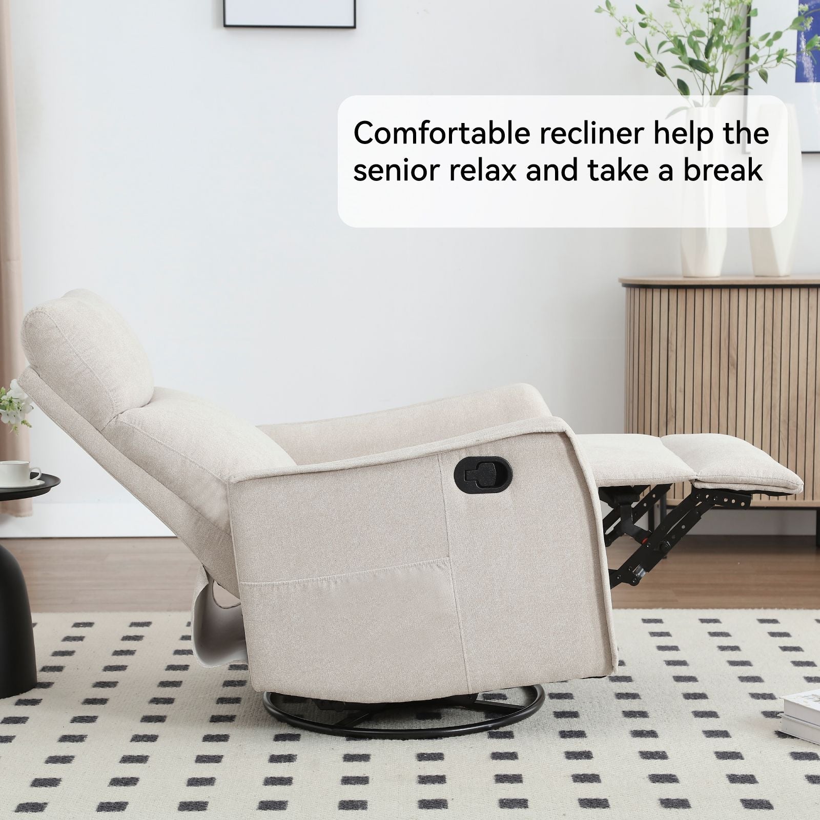 Heat Massage Manual Recliner Chair with Rocker and Swivel in Fabric for Living Room, Beige New Era Fashion LLc