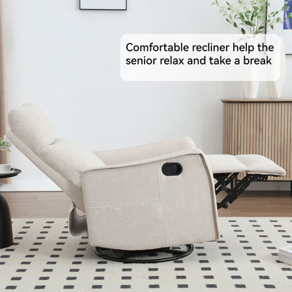 Heat Massage Manual Recliner Chair with Rocker and Swivel in Fabric for Living Room, Beige New Era Fashion LLc