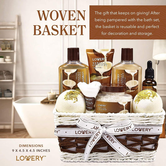 Gifts For Women Gift Basket for Women– 9 Piece Set of Vanilla Coconut Home Spa Set, Luxurious Gifts for Her, Bath and Body Sets Includes Fragrant Lotions, Large Bath Bombs, Coconut Oil New Era Fashion LLc