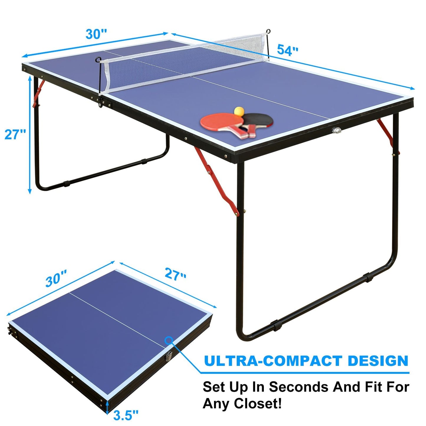 Table Tennis Table Foldable & Portable Ping Pong Table Set with Net and 2 Ping Pong Paddles for Indoor Outdoor Game New Era Fashion LLc