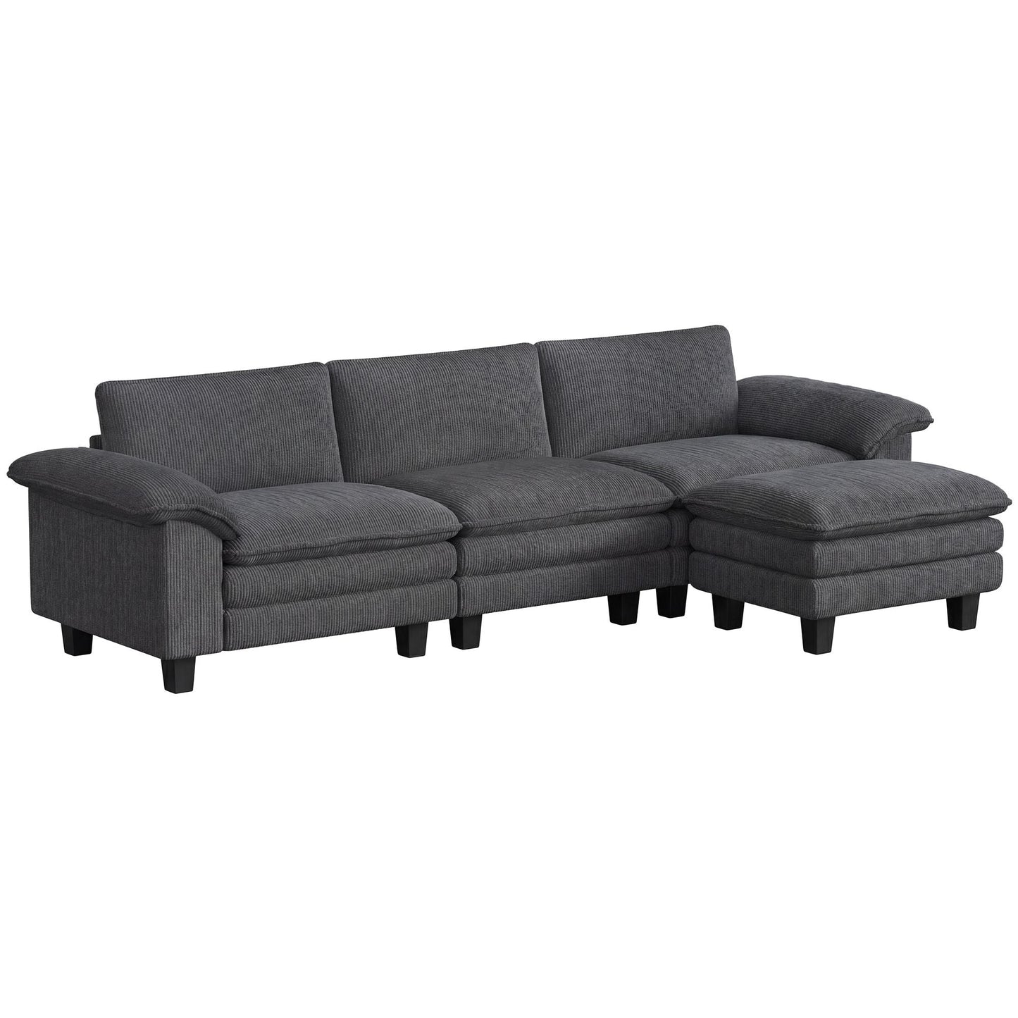 Sectional Sofa, L Shaped Couch with Deep Seat, Movable Ottoman and Pillow-top Armrests, Dark Gray New Era Fashion LLc