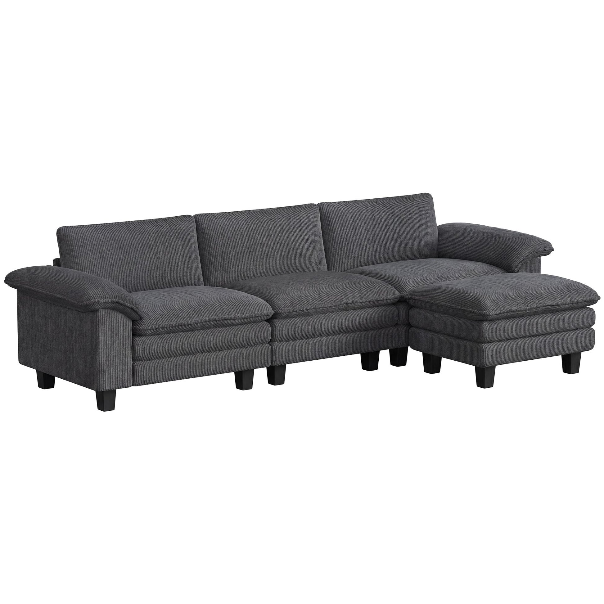 Sectional Sofa, L Shaped Couch with Deep Seat, Movable Ottoman and Pillow-top Armrests, Dark Gray New Era Fashion LLc