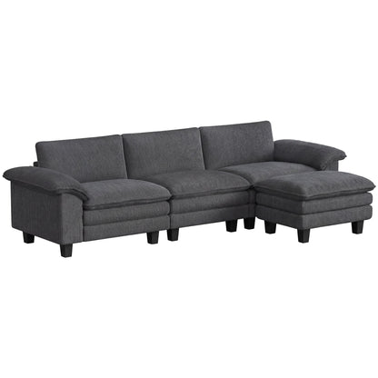 Sectional Sofa, L Shaped Couch with Deep Seat, Movable Ottoman and Pillow-top Armrests, Dark Gray New Era Fashion LLc