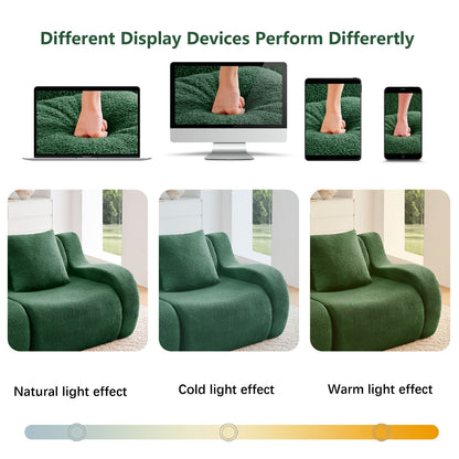 Soft Teddy Fabric Boneless Sofa,No Assembly Required Streamlined Design,Anti-Slip Design 32D High Density Sponge Fits Living Rooms Bedrooms,Green New Era Fashion LLc