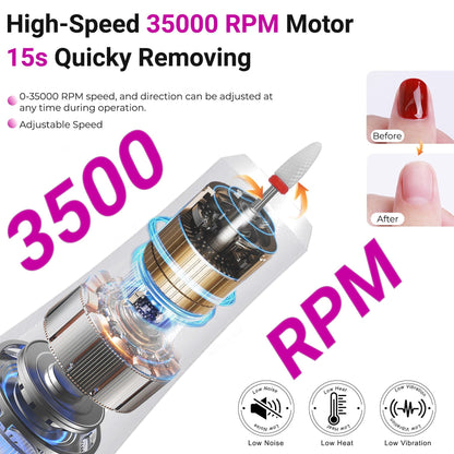 Portable Electric Nail Drill 35000RPM Nails Milling Cutter Wireless Pedicure Grinder Rechargeable Nail Drilling Machine (Silver) New Era Fashion LLc