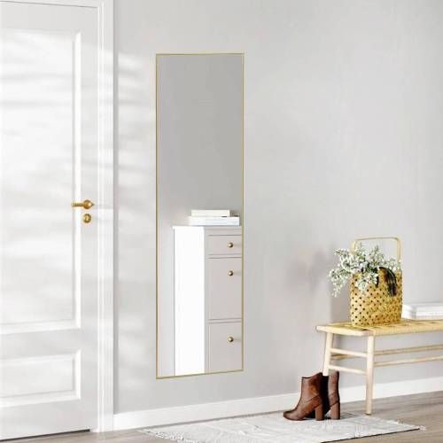Floor Standing Mirror, Wall Mirror with Stand Aluminum Alloy Thin Frame,21''*64'',Black-rect New Era Fashion LLc
