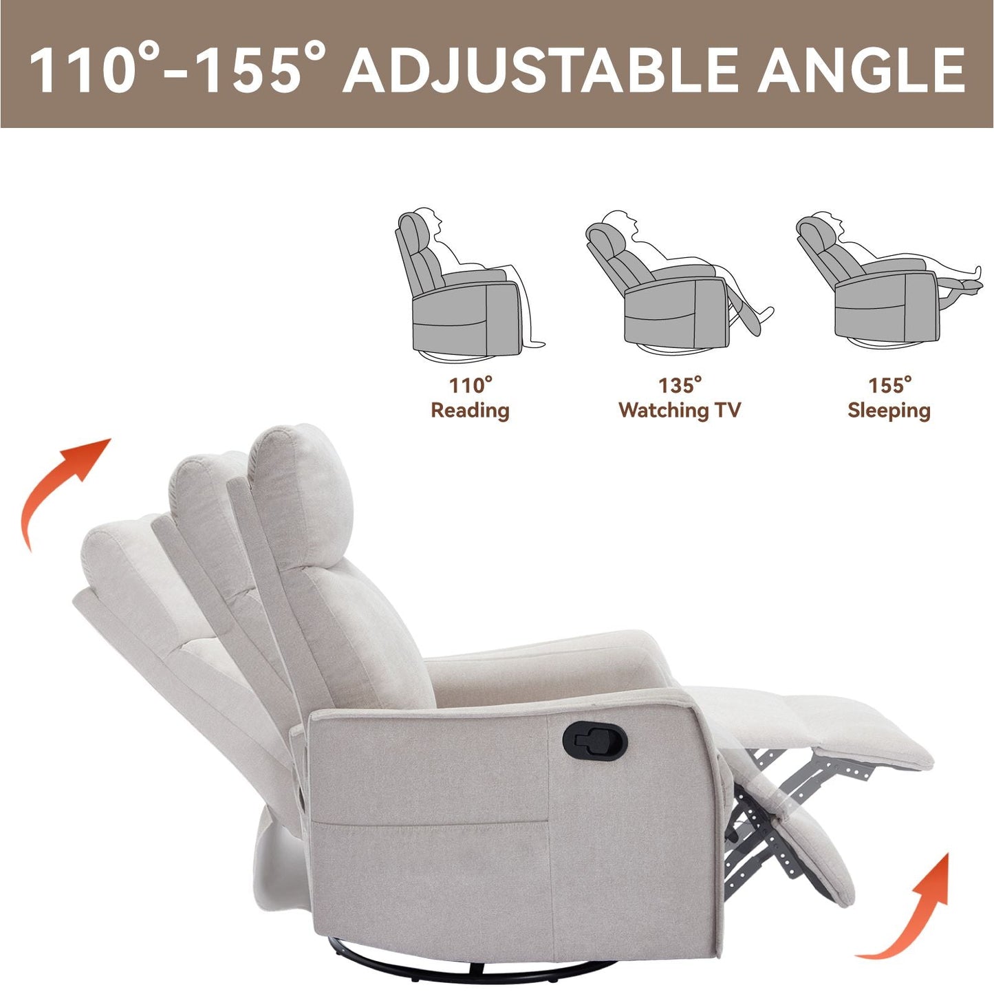 Heat Massage Manual Recliner Chair with Rocker and Swivel in Fabric for Living Room, Beige New Era Fashion LLc