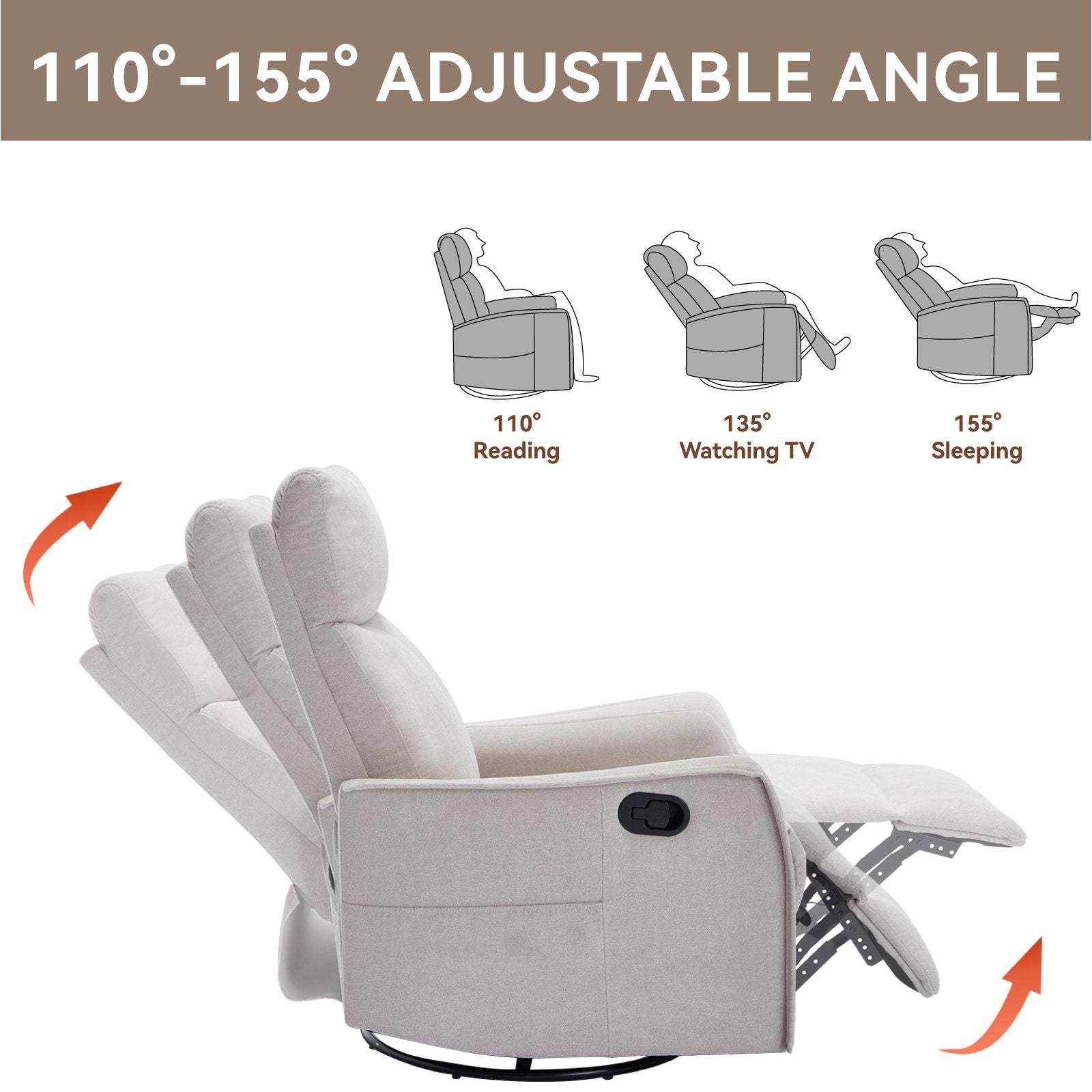 Heat Massage Manual Recliner Chair with Rocker and Swivel in Fabric for Living Room, Beige New Era Fashion LLc