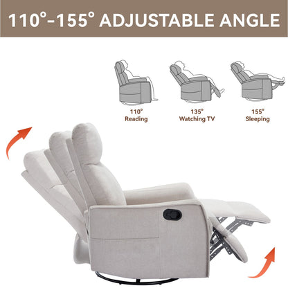 Heat Massage Manual Recliner Chair with Rocker and Swivel in Fabric for Living Room, Beige New Era Fashion LLc