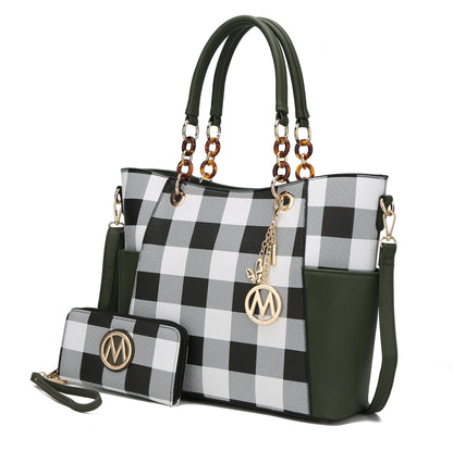 MKF Collection Bonita Checker Tote Handbag & Wallet Set Women by Mia K New Era Fashion LLc