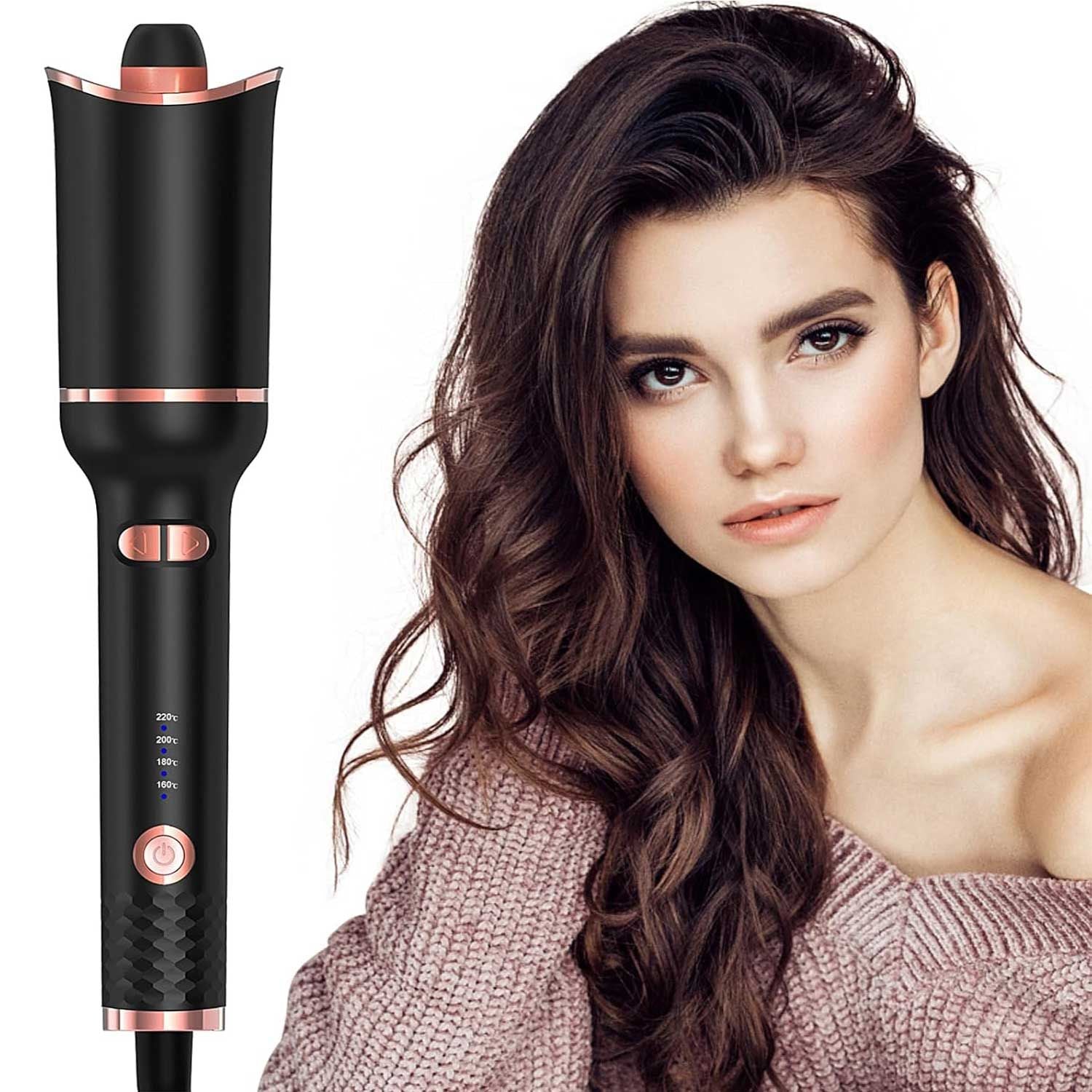 Automatic Curling Iron, Ceramic Ionic Auto-Rotating Hair Curling Wand with Anti-Stuck Technology - Black New Era Fashion LLc