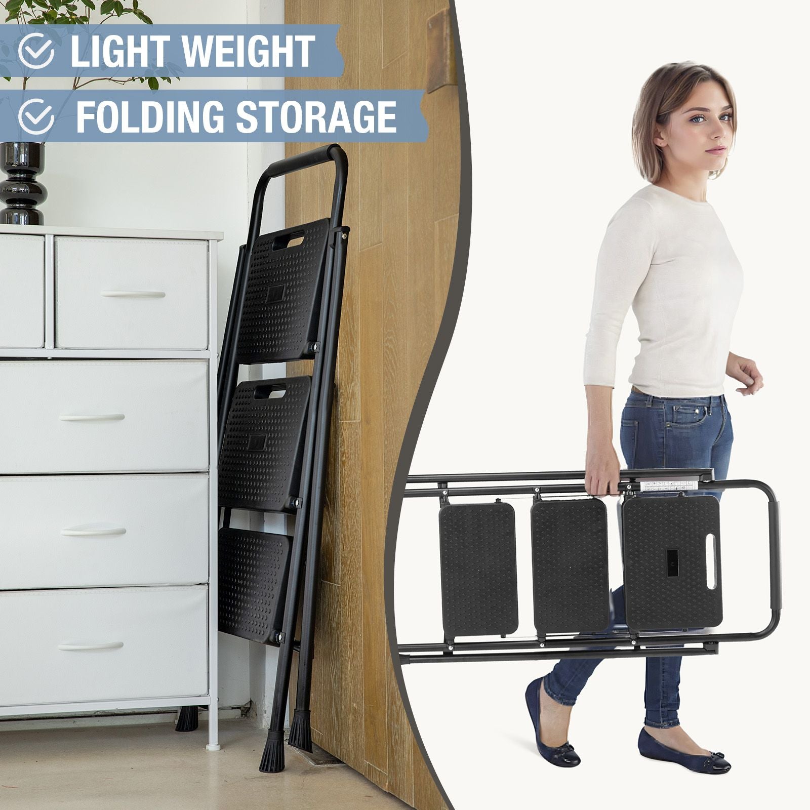 Household portable 3-layer step ladder, with safety buckle stable and safe New Era Fashion LLc