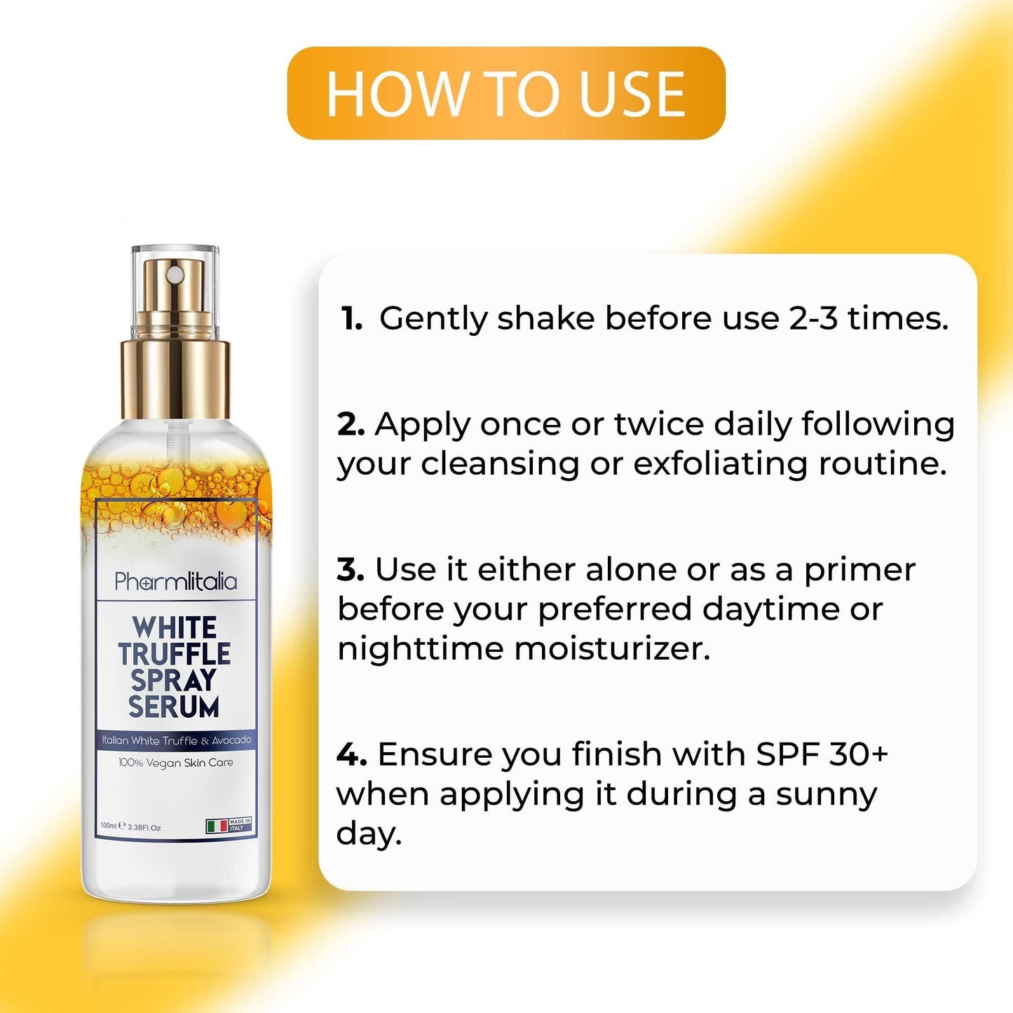 Italian White Truffle Spray Serum Vegan Skin Care Face Mist Hydrating Spray with Avocado White Truffles Face Serum for Radiant Skin 3.38 Fl Oz New Era Fashion LLc