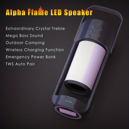 Portable Wireless Flame LED Speaker With Wireless Charger; Speaker With 10 Hours Working Time; 10W Speaker BT 4.2 Version; Mega Bass Sound Quality For Indoor And Outdoor New Era Fashion LLc