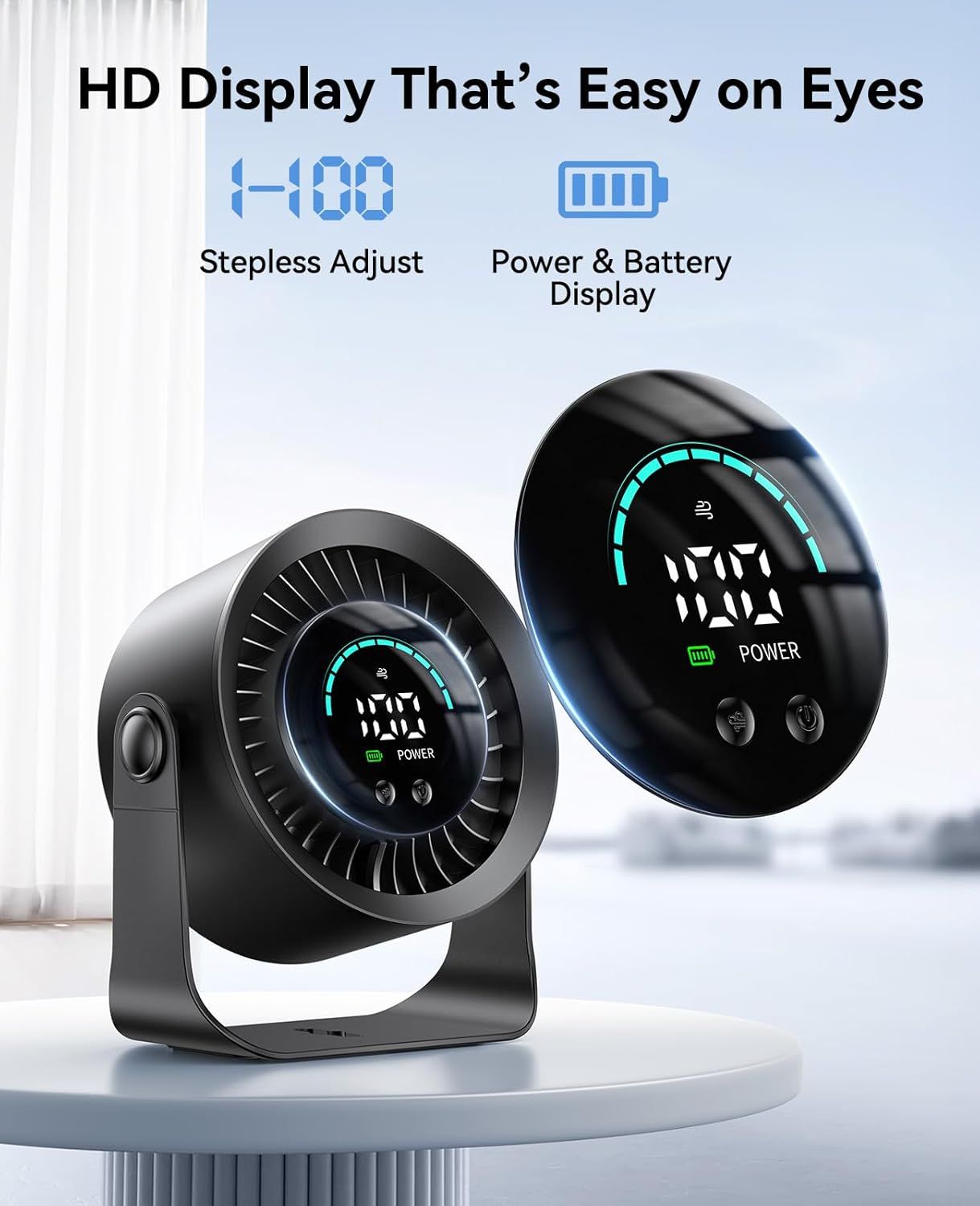 Rechargeable USB Desk Fan for Bedroom, 100 Speeds, 360° Rotation, Wall Mounted Design Small Portable Table Fan with LED Display, Quiet Personal Desktop Cooling Fans for Home Office New Era Fashion LLc