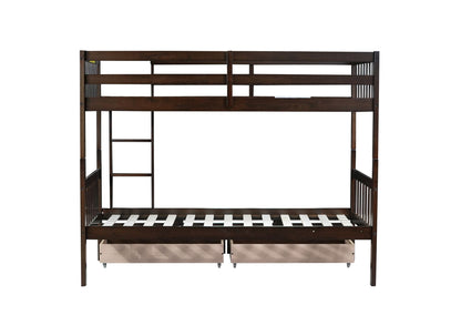 Twin Over Twin Rubber Wood Bunk Bed with 2 Drawers, Convertible into 2 Twin Beds, Twin Size Bunk Bed with Ladder and Safety Guardrails New Era Fashion LLc