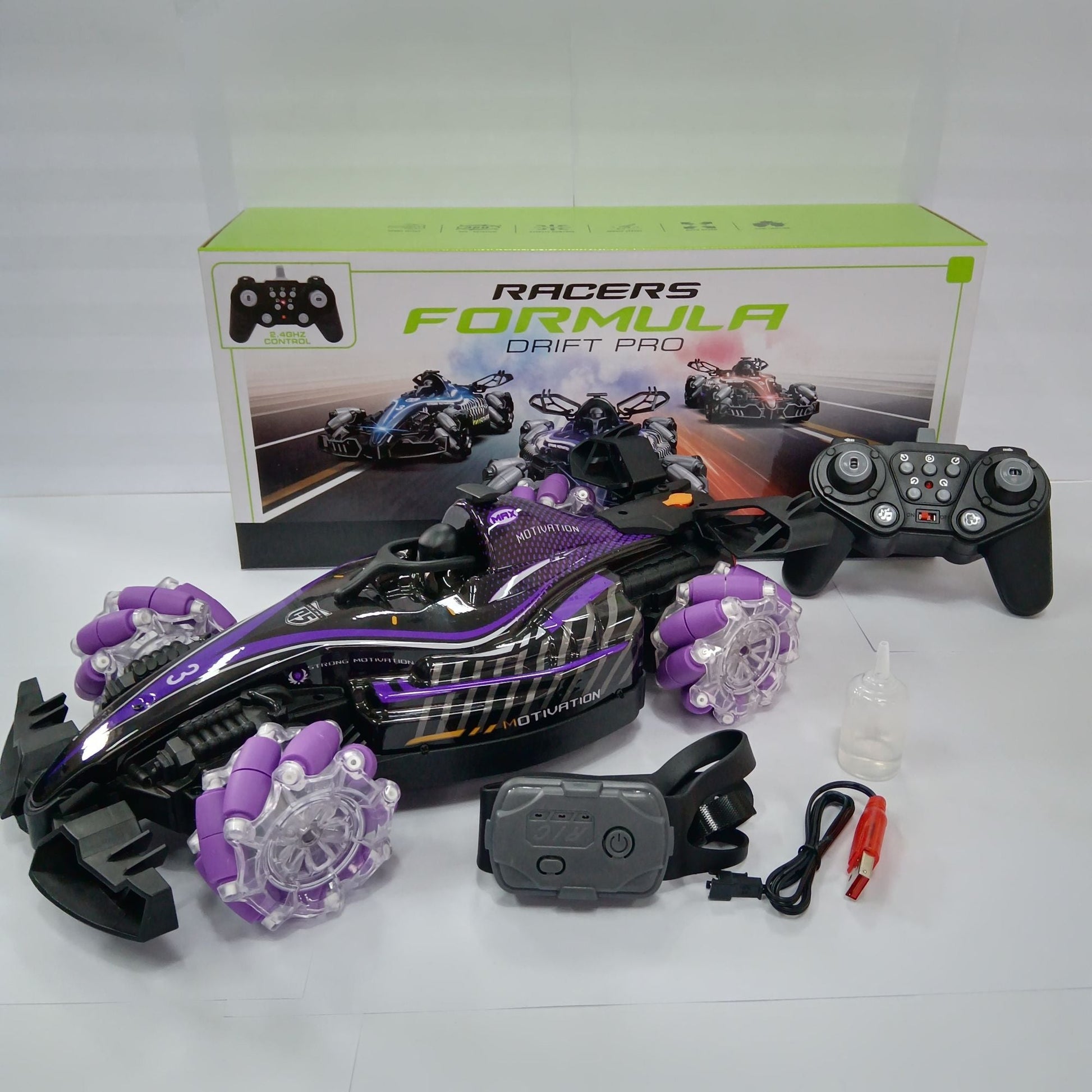 Remote control toy car F1 racing style, with music and light, the tail can be spray. New Era Fashion LLc