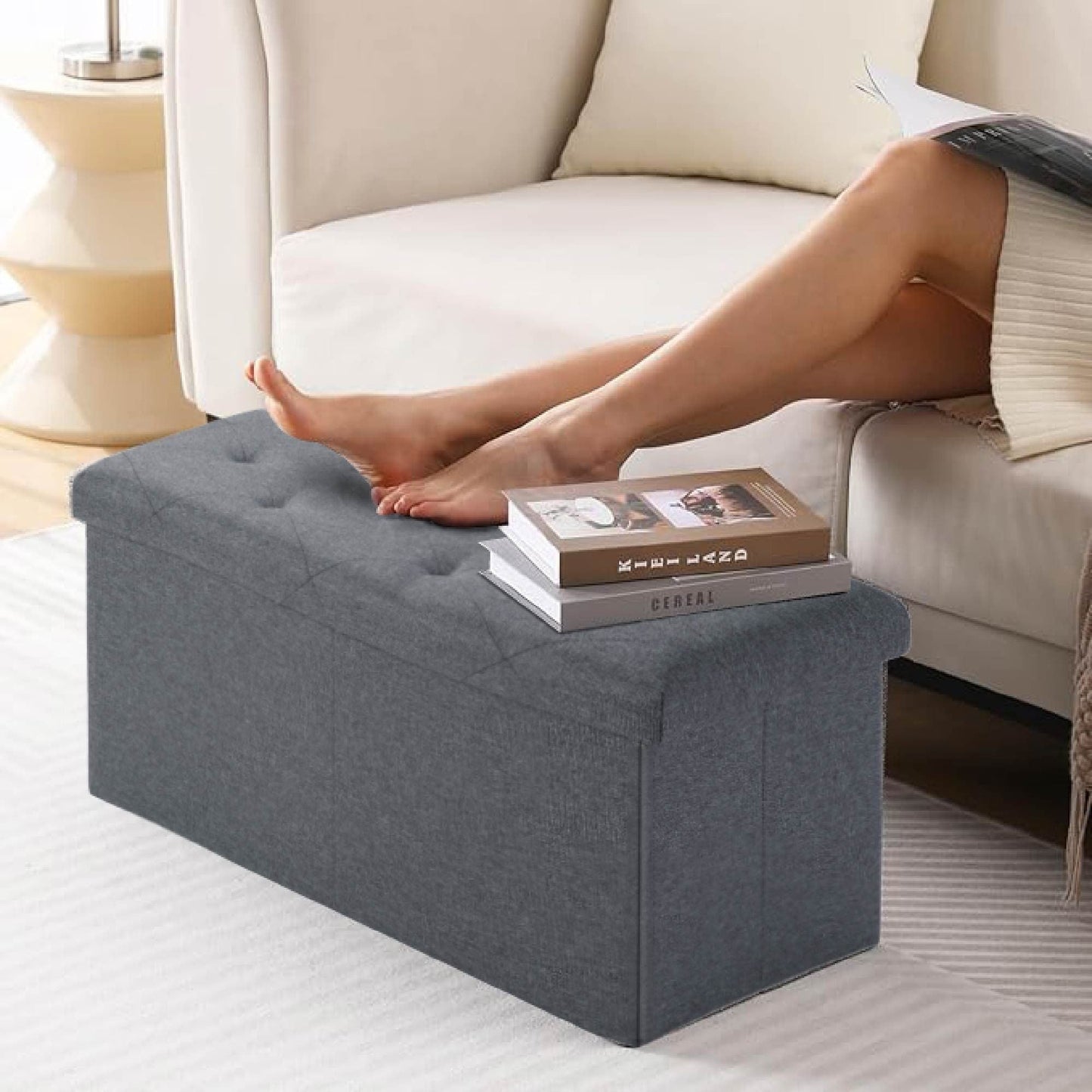 Folding Storage Ottoman Bench, Ottoman Foot Rest, End of Bed Bench, Storage Chest, for Living Room, Bedroom, Entryway, 43 Inches, Gray New Era Fashion LLc