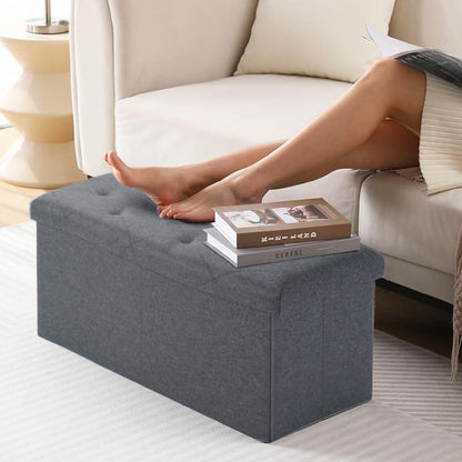 Folding Storage Ottoman Bench, Ottoman Foot Rest, End of Bed Bench, Storage Chest, for Living Room, Bedroom, Entryway, 43 Inches, Gray New Era Fashion LLc