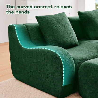 Soft Teddy Fabric Boneless Sofa,No Assembly Required Streamlined Design,Anti-Slip Design 32D High Density Sponge Fits Living Rooms Bedrooms,Green New Era Fashion LLc