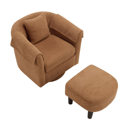 Swivel Accent Chair with Ottoman Set, Modern Chenille Barrel Armchair with Removable Back Pillow & 2 Armrest Covers for Living Room, Bedroom, Office, Yellow New Era Fashion LLc
