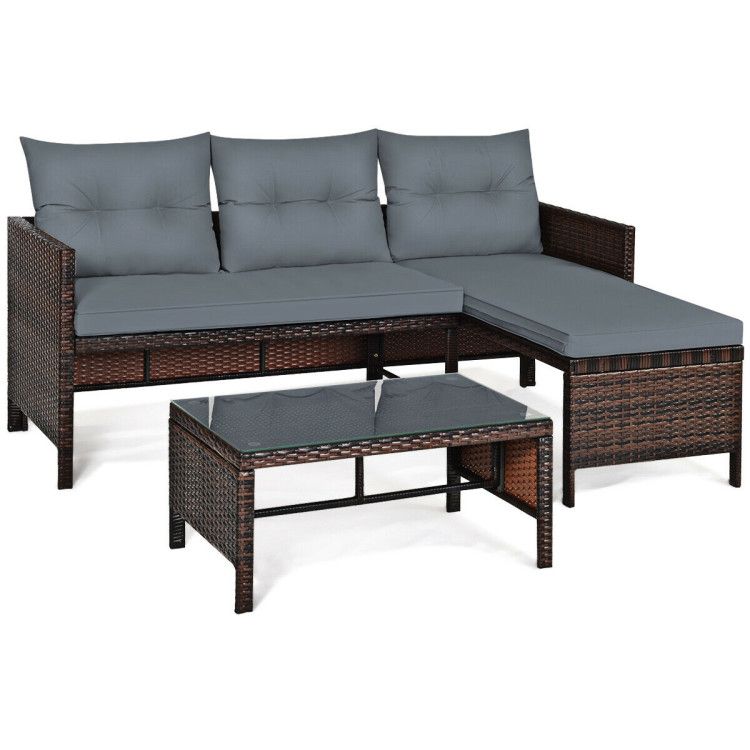 3 Pieces Outdoor Patio Corner Rattan Sofa Set New Era Fashion LLc