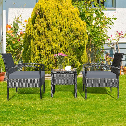 3 Pieces Outdoor Rattan Patio Conversation Set with Seat Cushions New Era Fashion LLc
