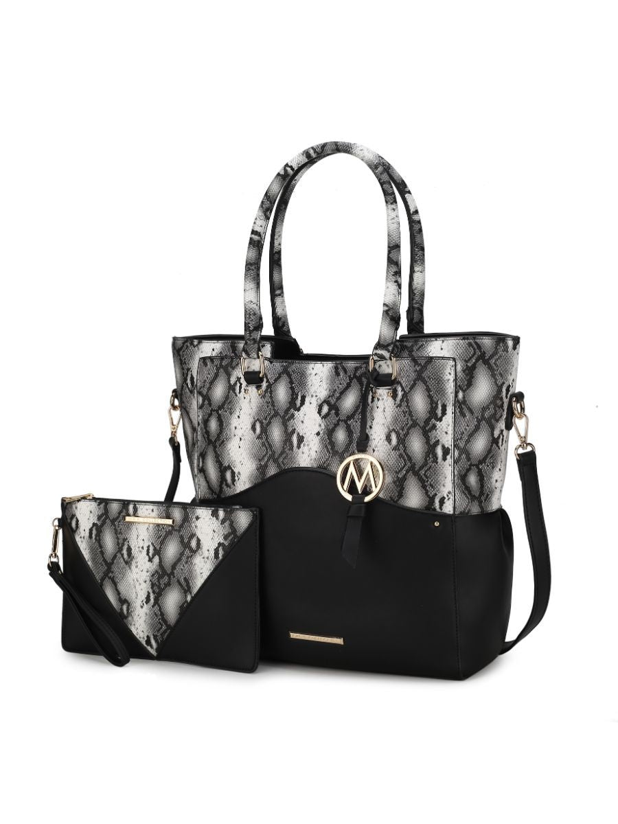 MKF Collection Iris Snake Embossed Vegan Leather Women Tote Bag with matching Wristlet Pouch by Mia k New Era Fashion LLc