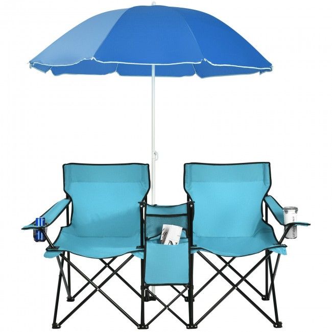 Portable Folding Picnic Double Chair With Umbrella New Era Fashion LLc