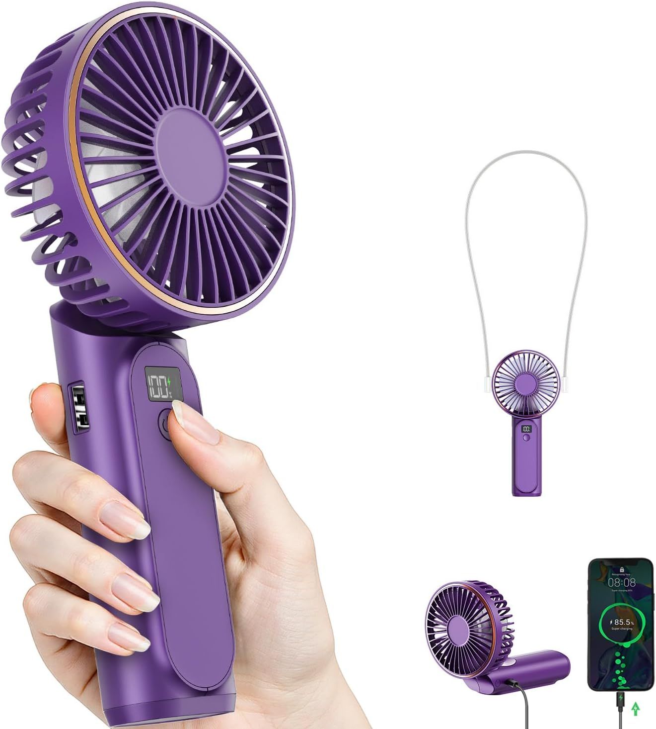 Portable Handheld Fan, Portable Fan Rechargeable, 4000mAh, 180° Adjustable, 6 Speed Wind, Display Electricity in Real Time, USB Rechargeable Foldable F an, Quiet Personal Fan as Power Bank New Era Fashion LLc
