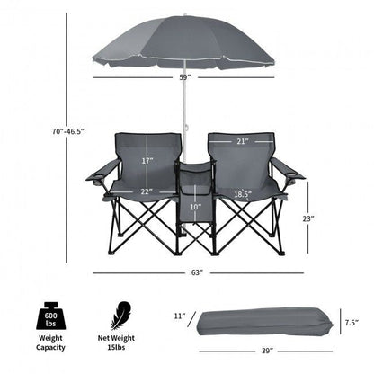 Portable Folding Picnic Double Chair With Umbrella New Era Fashion LLc
