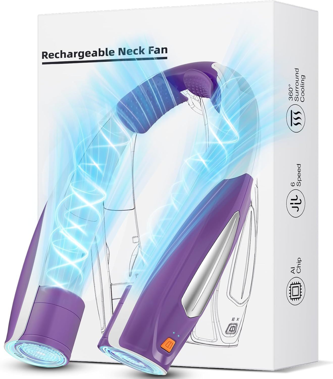 Neck Fan, 6 Speeds Adjustable Portable Personal Fan Rechargeable, Faster Cooling Wearable Fan, Ultra Quiet for Home, Office, Travel, Outdoor New Era Fashion LLc