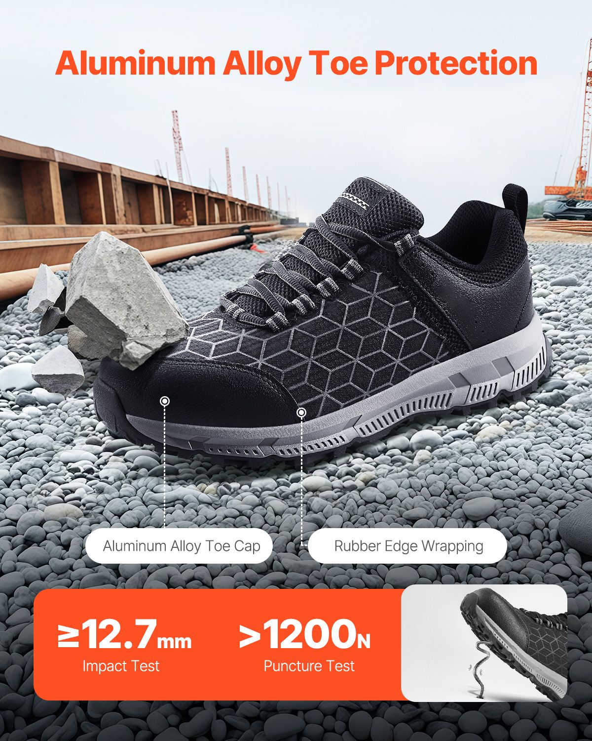 Steel Toe Shoes for Men, US Size 8.5 Wide, Men's Cushion Sport Safety Toe Athletic Work Shoe, Indestructible Safety Sneakers Lightweight,Breathable Industry Construction Work Shoes, Black New Era Fashion LLc