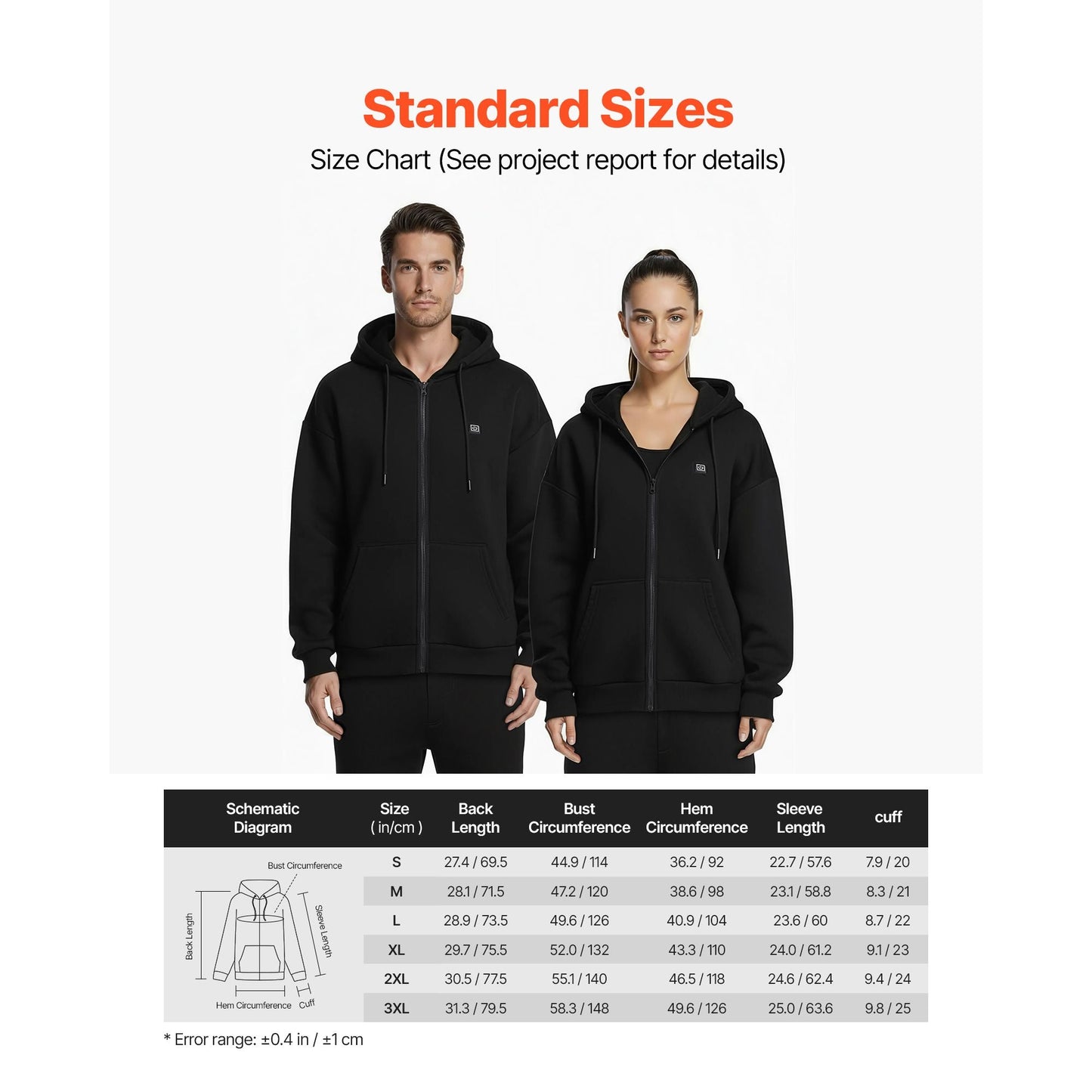 Heated Jacket Hoodie for Men Women, Heated Sweatshirt Unisex Full-Zip with 7.4V 16000mAh Power Bank Pack, 5 Heating Zones, 3 Temp Levels, 4-8H Warmth, for Winter Outdoor Camping, Black, XL Size New Era Fashion LLc