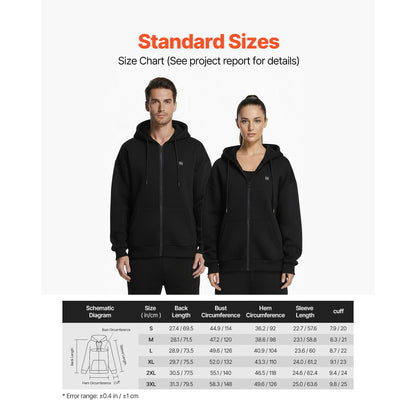 Heated Jacket Hoodie for Men Women, Heated Sweatshirt Unisex Full-Zip with 7.4V 16000mAh Power Bank Pack, 5 Heating Zones, 3 Temp Levels, 4-8H Warmth, for Winter Outdoor Camping, Black, XL Size New Era Fashion LLc