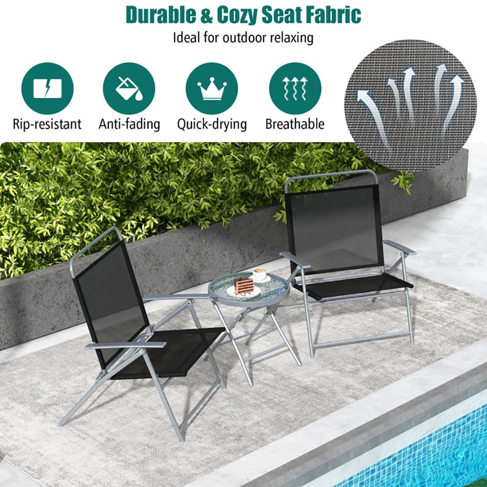 3 Pieces Patio Folding Chair Set Outdoor Metal Conversation Set New Era Fashion LLc