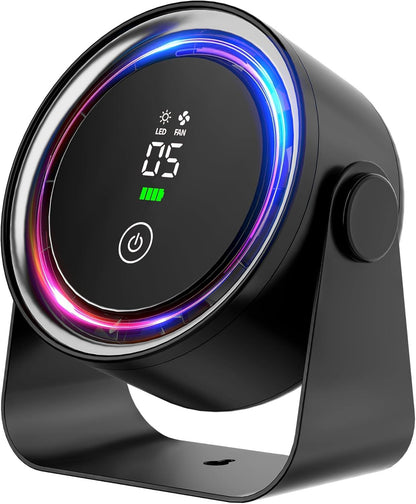 Small Desk Fan 5000mAh Rechargeable Battery Powered -Retro Low Noise Quiet Portable Gentle Blowing with LED Night Light Office Bedroom Table Top Wall Hanging Kitchen Camping Dorm 5-Speed 360° Rotation New Era Fashion LLc