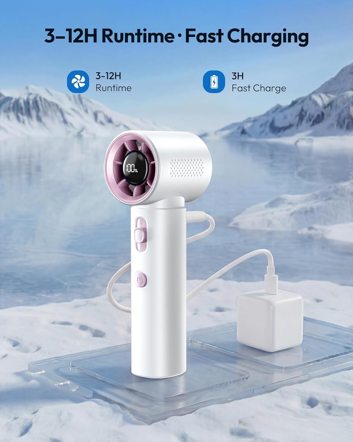Portable Handheld Turbo Fan, 100 Gear High Speed, Up to 12H Rechargeable Personal Fan with Digital Display, Detachable Base & Lanyard, Small Travel Essentials Cooling Gifts for Women Men New Era Fashion LLc