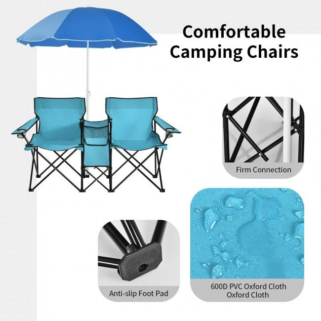 Portable Folding Picnic Double Chair With Umbrella New Era Fashion LLc